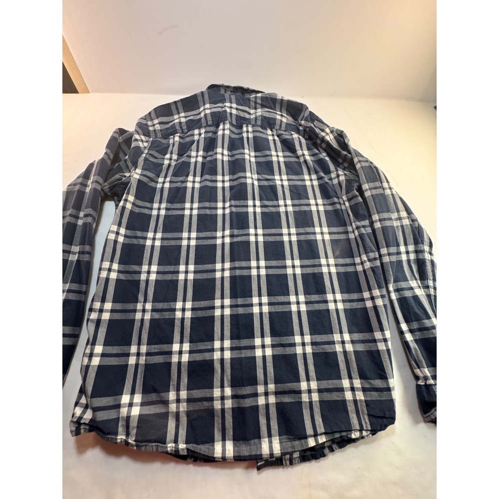 Hollister Mens Navy Blue White Plaid Long Sleeve Button Down Shirt Size M - Picture 2 of 5